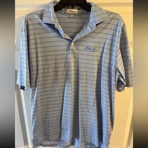 Peter Millar Light Blue Polo with Navy Stripe Detail